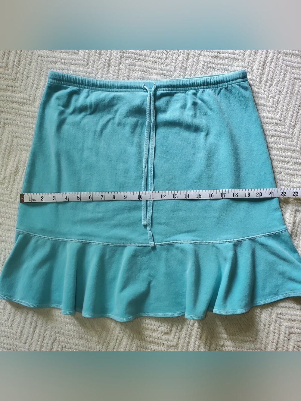 Fresh Produce Aqua Blue Coastal Preppy Cotton Lycra Terry Ruffle Hem Skirt - Picture 6 of 7